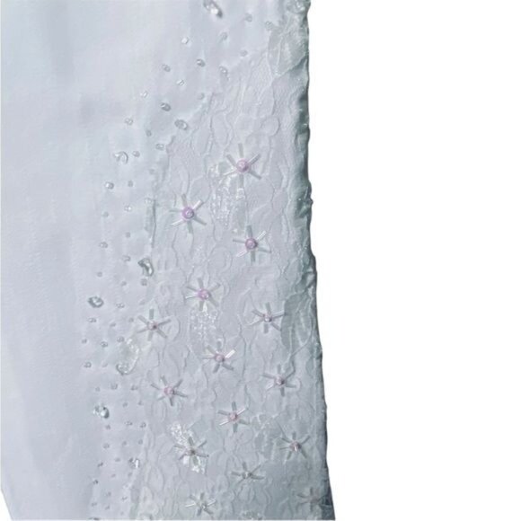 Y2K Womens Fairycore Jeans Size 8 Beaded Lace Hem Wide Leg 70s Flare Pin… - Picture 7 of 10